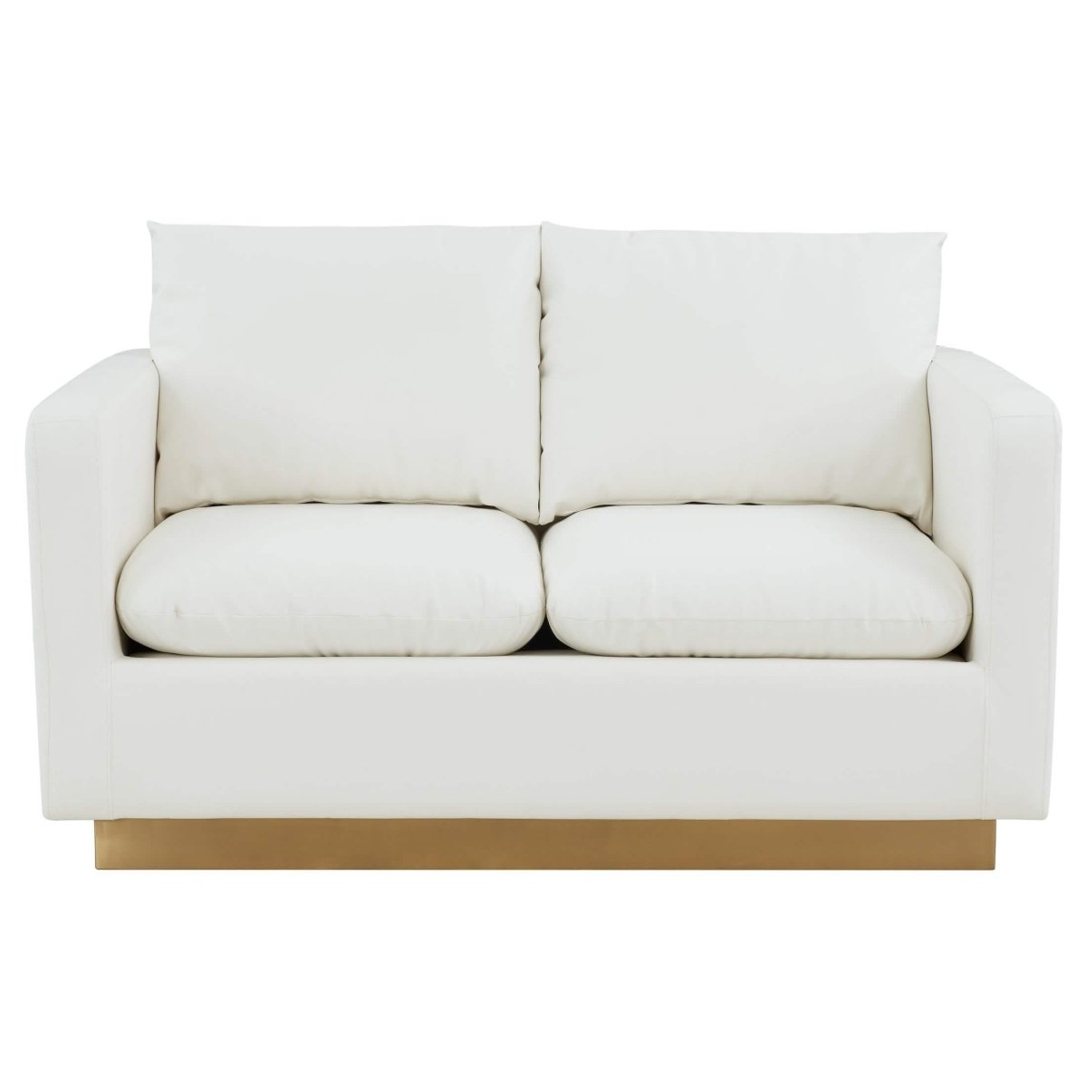 Nervo Upholstered Velvet/Leather Loveseat with Gold Stainless Steel Base