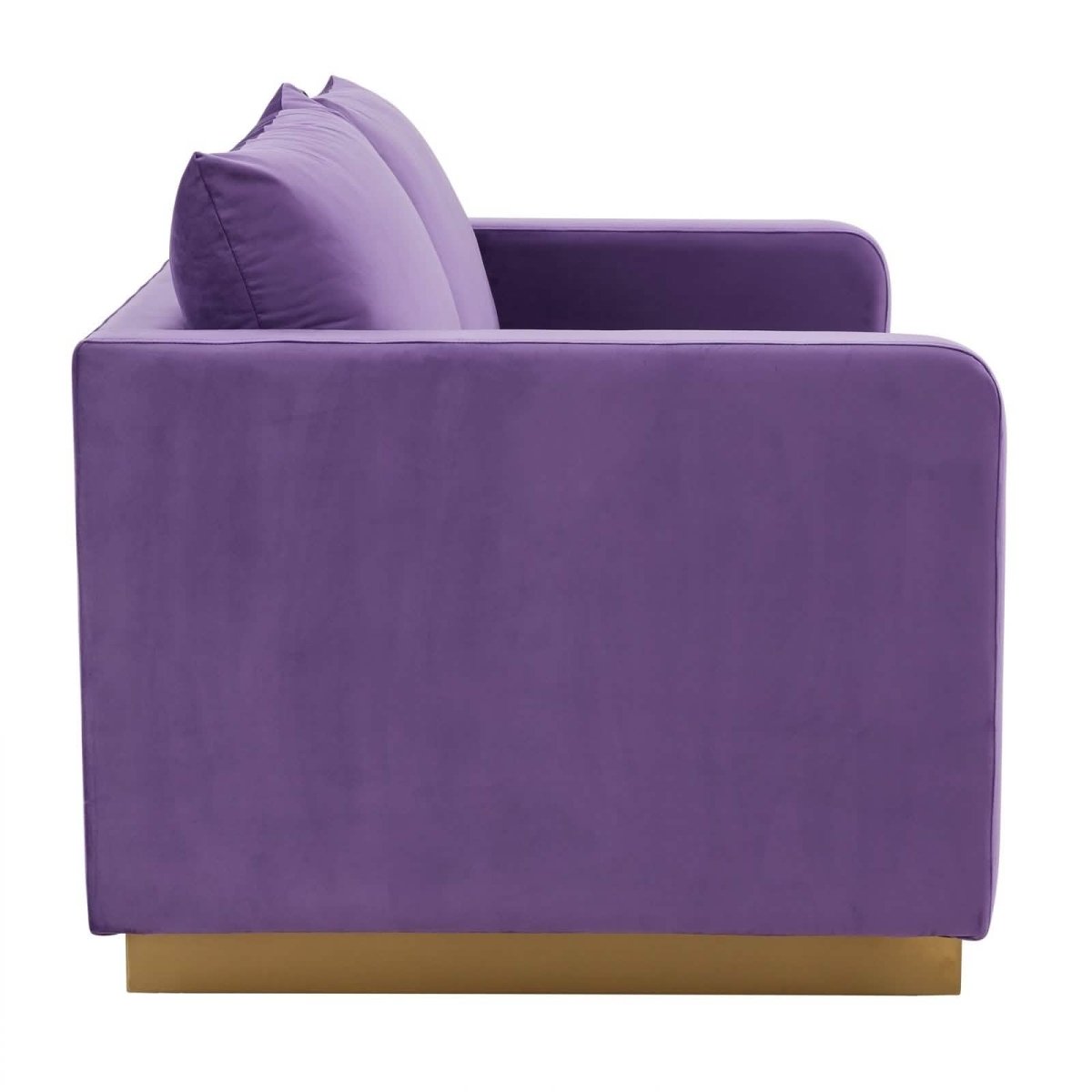 Nervo Upholstered Velvet/Leather Loveseat with Gold Stainless Steel Base