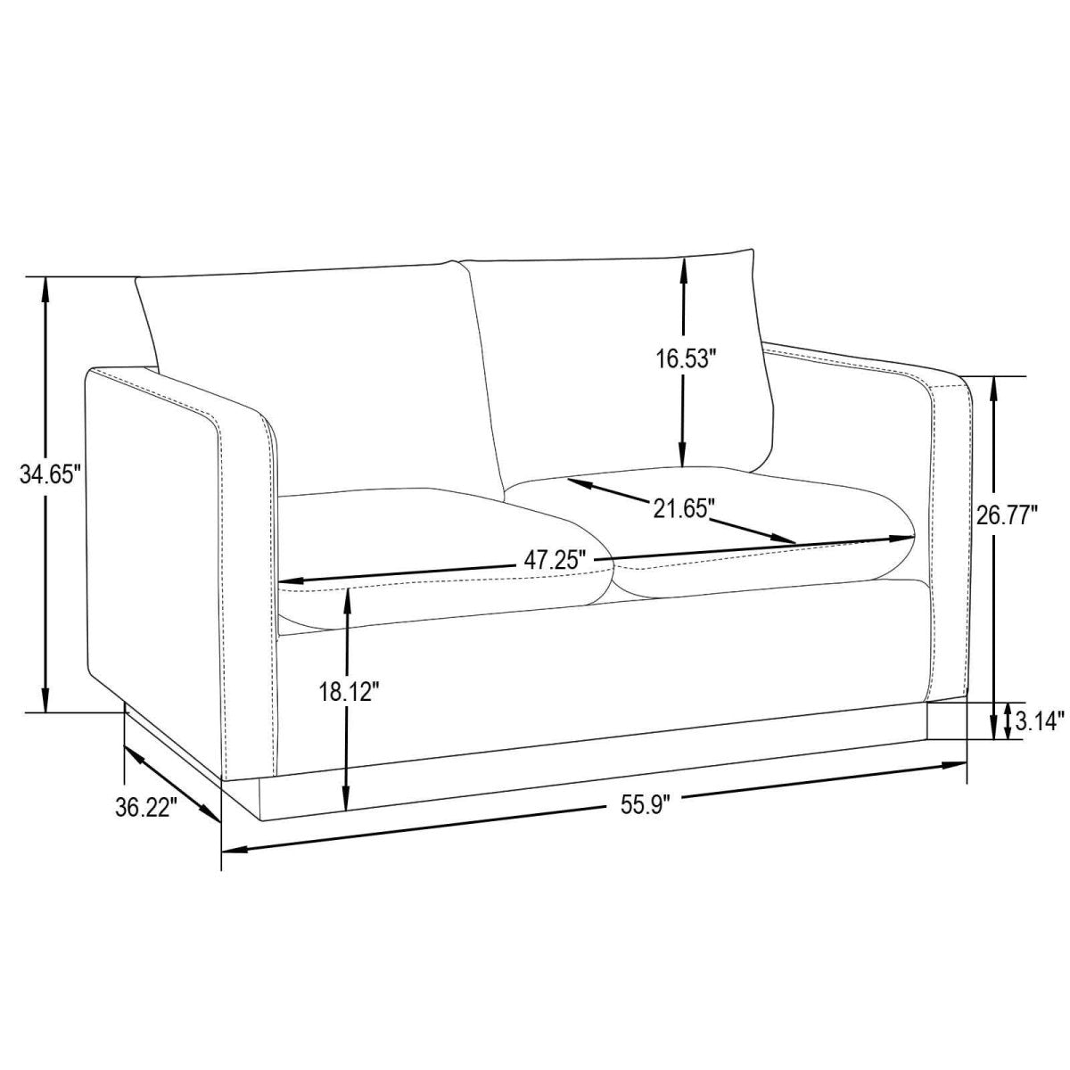Nervo Upholstered Velvet/Leather Loveseat with Gold Stainless Steel Base