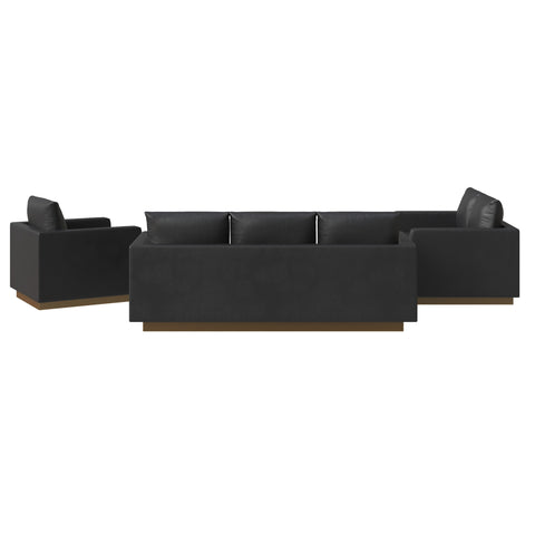 Nervo Velvet/Leather 3-Piece Living Room Sofa Set With Gold Frame and Removable Cushions