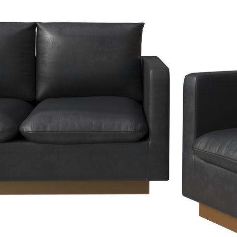 Nervo Velvet/Leather 3-Piece Living Room Sofa Set With Gold Frame and Removable Cushions