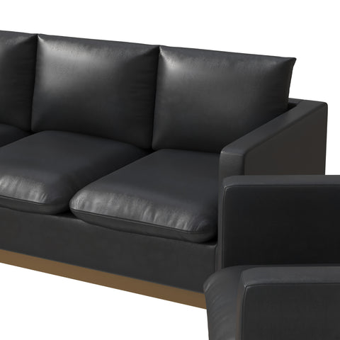 Nervo Velvet/Leather 3-Piece Living Room Sofa Set With Gold Frame and Removable Cushions
