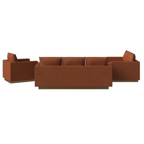 Nervo Velvet/Leather 3-Piece Living Room Sofa Set With Gold Frame and Removable Cushions