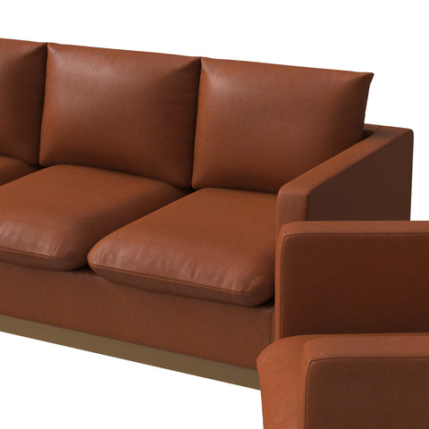 Nervo Velvet/Leather 3-Piece Living Room Sofa Set With Gold Frame and Removable Cushions