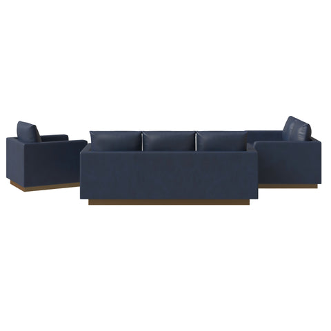 Nervo Velvet/Leather 3-Piece Living Room Sofa Set With Gold Frame and Removable Cushions