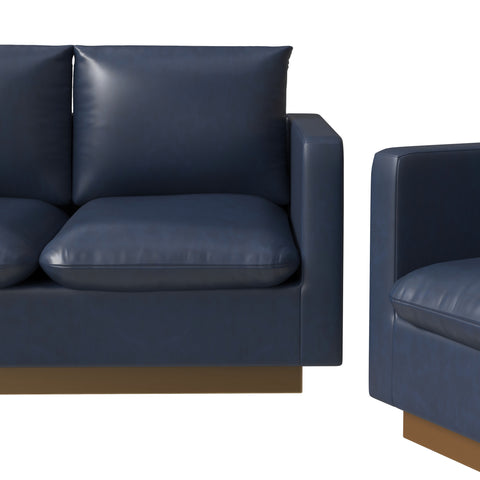 Nervo Velvet/Leather 3-Piece Living Room Sofa Set With Gold Frame and Removable Cushions