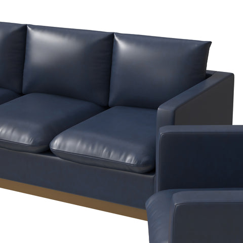 Nervo Velvet/Leather 3-Piece Living Room Sofa Set With Gold Frame and Removable Cushions