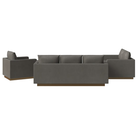 Nervo Velvet/Leather 3-Piece Living Room Sofa Set With Gold Frame and Removable Cushions