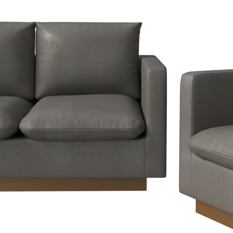 Nervo Velvet/Leather 3-Piece Living Room Sofa Set With Gold Frame and Removable Cushions