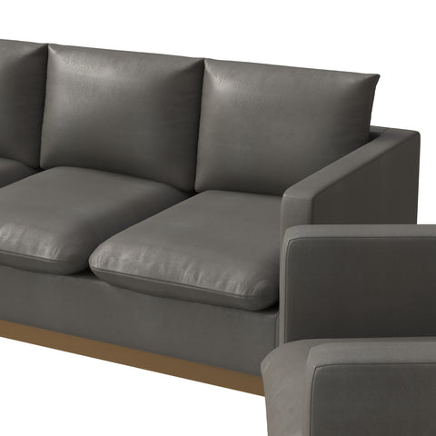 Nervo Velvet/Leather 3-Piece Living Room Sofa Set With Gold Frame and Removable Cushions