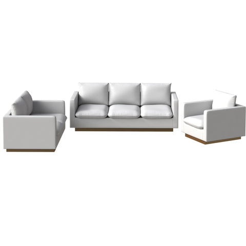 Nervo Velvet/Leather 3-Piece Living Room Sofa Set With Gold Frame and Removable Cushions