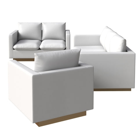 Nervo Velvet/Leather 3-Piece Living Room Sofa Set With Gold Frame and Removable Cushions