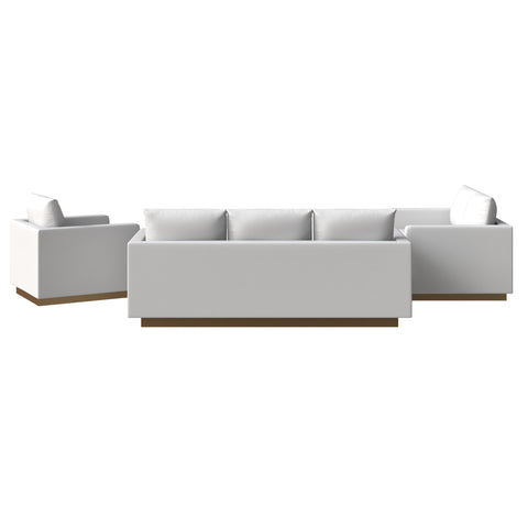 Nervo Velvet/Leather 3-Piece Living Room Sofa Set With Gold Frame and Removable Cushions