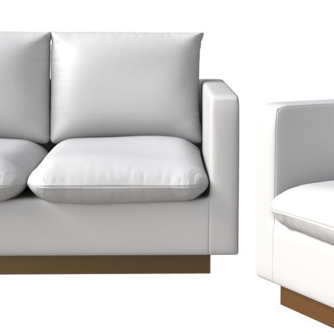 Nervo Velvet/Leather 3-Piece Living Room Sofa Set With Gold Frame and Removable Cushions