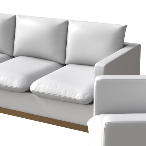 Nervo Velvet/Leather 3-Piece Living Room Sofa Set With Gold Frame and Removable Cushions