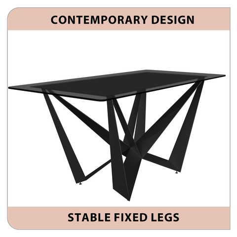 Nuvor Dining Table with Rectangular Sintered Stone/Glass Tabletop and Black Steel Legs