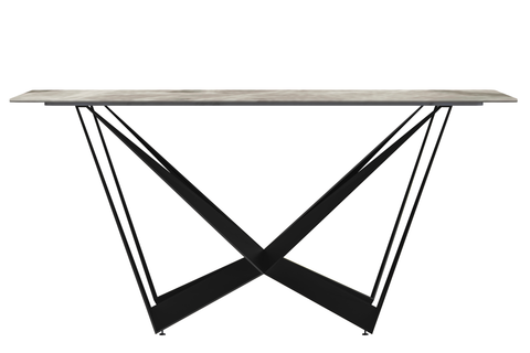 Nuvor Dining Table with Rectangular Sintered Stone/Glass Tabletop and Black Steel Legs