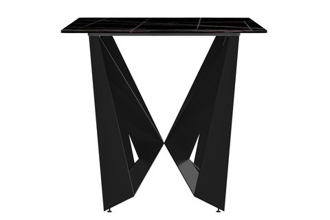Nuvor Dining Table with Rectangular Sintered Stone/Glass Tabletop and Black Steel Legs