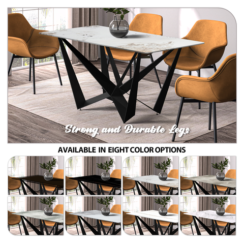 Nuvor Dining Table with Rectangular Sintered Stone/Glass Tabletop and Black Steel Legs