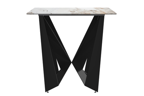 Nuvor Dining Table with Rectangular Sintered Stone/Glass Tabletop and Black Steel Legs