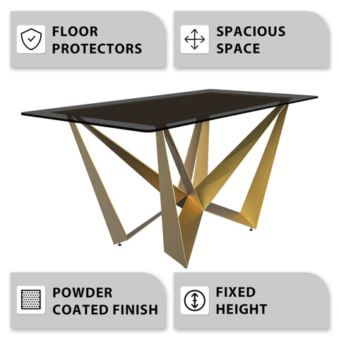 Nuvor Dining Table with Rectangular Sintered Stone/Glass Tabletop and Gold Steel Legs