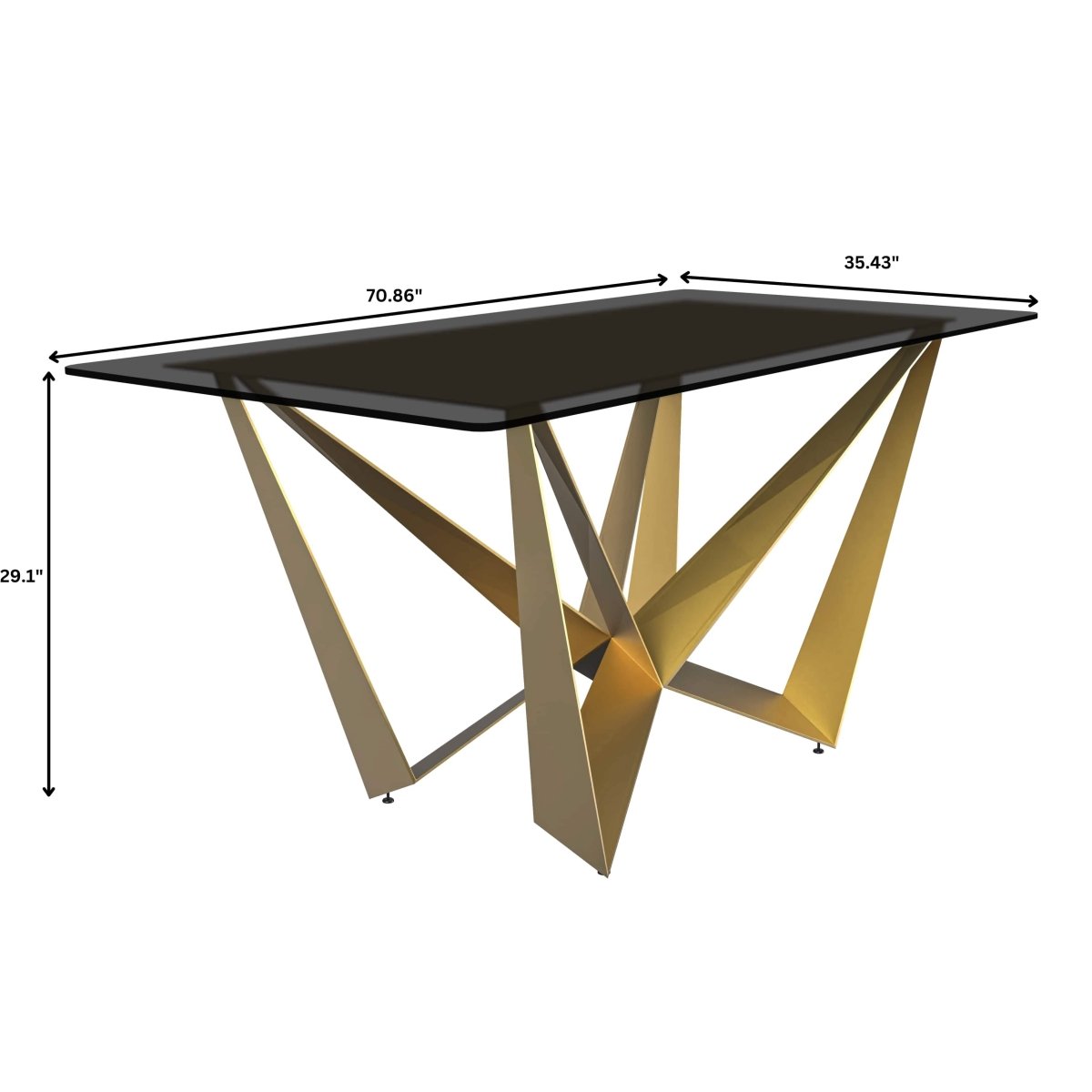 Nuvor Dining Table with Rectangular Sintered Stone/Glass Tabletop and Gold Steel Legs