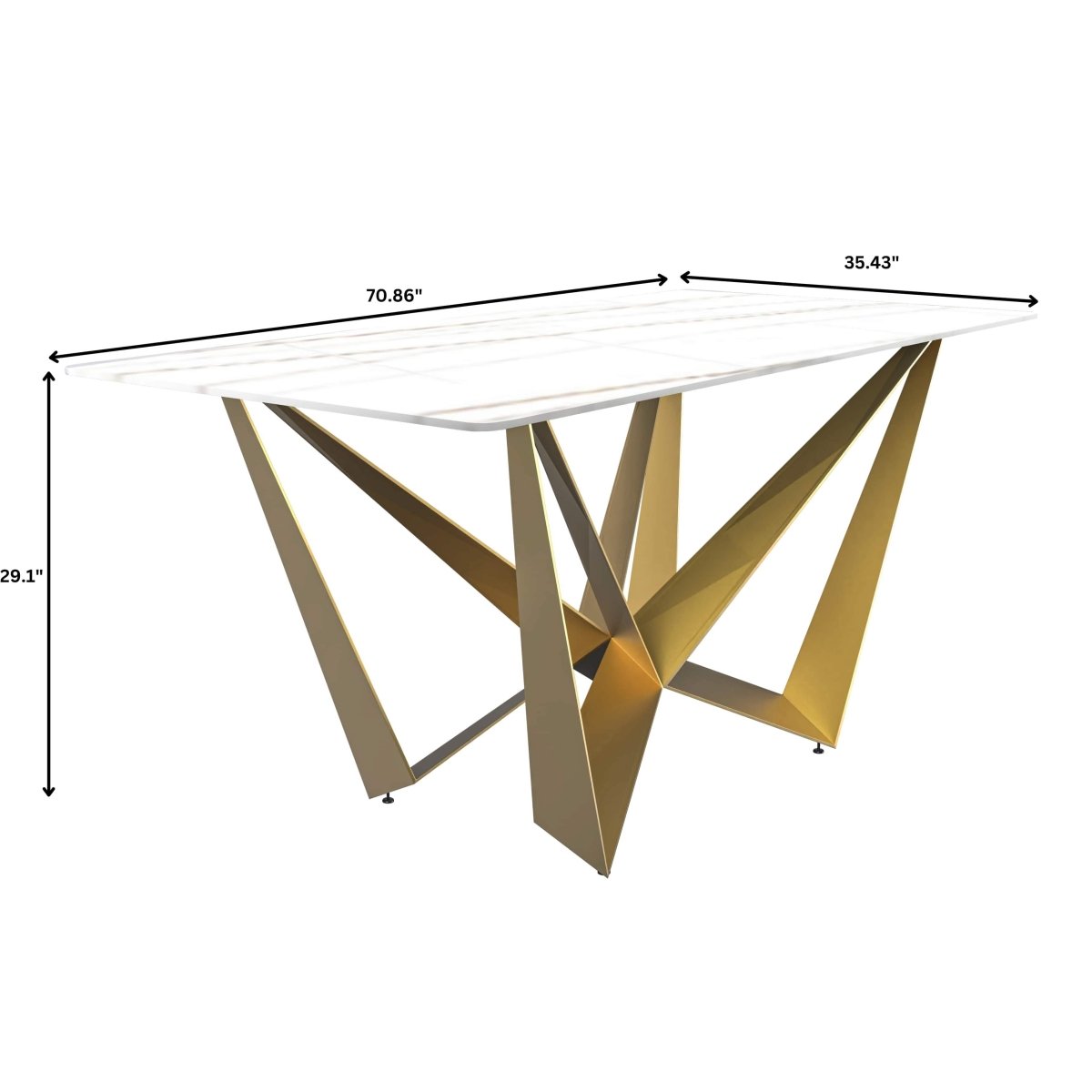 Nuvor Dining Table with Rectangular Sintered Stone/Glass Tabletop and Gold Steel Legs
