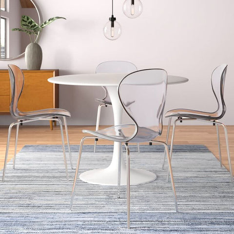Oyster Modern Stackable Dining Side Chair with Chrome/White/Black Stainless Steel Legs
