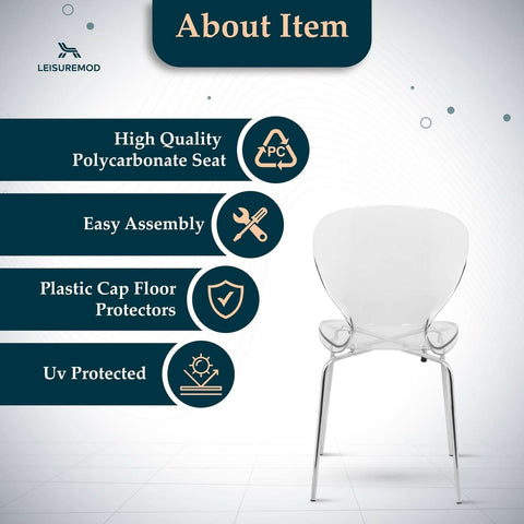 Oyster Modern Stackable Dining Side Chair with Chrome/White/Black Stainless Steel Legs