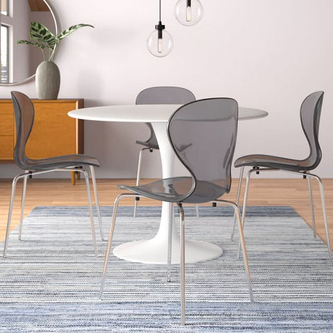 Oyster Modern Stackable Dining Side Chair with Chrome/White/Black Stainless Steel Legs