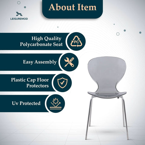 Oyster Modern Stackable Dining Side Chair with Chrome/White/Black Stainless Steel Legs
