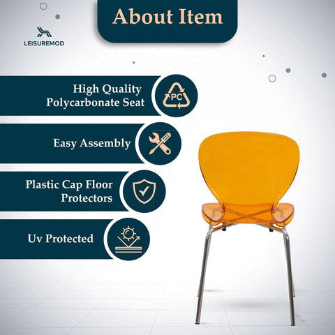 Oyster Modern Stackable Dining Side Chair with Chrome/White/Black Stainless Steel Legs