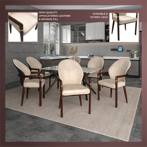 Opaline Dining Chair in Velvet or Leather Upholstery with Rubberwood Frame with Gold Accents
