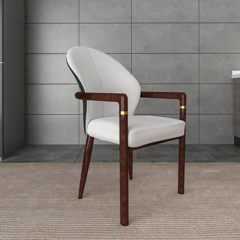 Opaline Dining Chair in Velvet or Leather Upholstery with Rubberwood Frame with Gold Accents