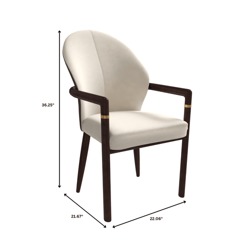 Opaline Dining Chair in Velvet or Leather Upholstery with Rubberwood Frame with Gold Accents