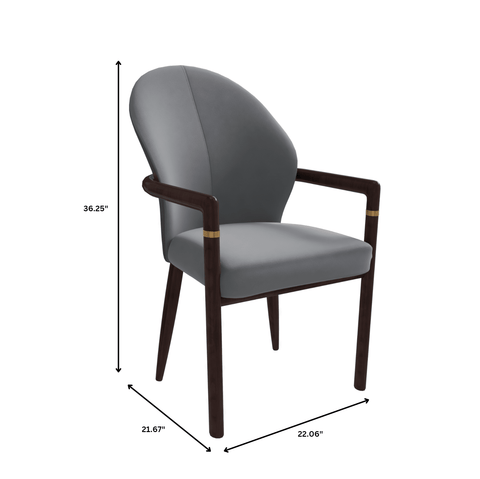 Opaline Dining Chair in Velvet or Leather Upholstery with Rubberwood Frame with Gold Accents