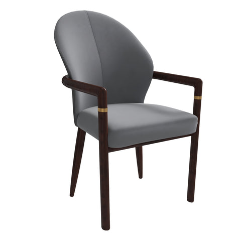 Opaline Dining Chair in Velvet or Leather Upholstery with Rubberwood Frame with Gold Accents