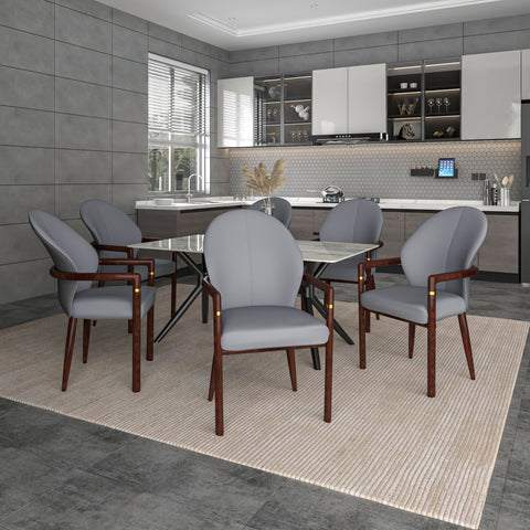 Opaline Dining Chair in Velvet or Leather Upholstery with Rubberwood Frame with Gold Accents
