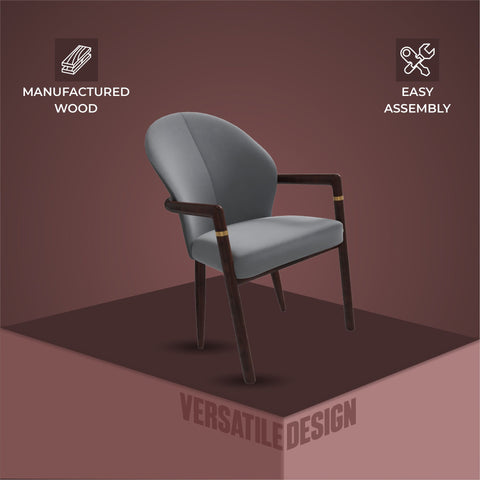 Opaline Dining Chair in Velvet or Leather Upholstery with Rubberwood Frame with Gold Accents