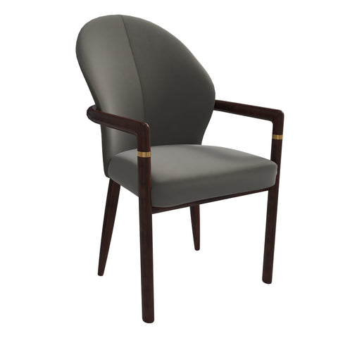 Opaline Dining Chair in Velvet or Leather Upholstery with Rubberwood Frame with Gold Accents