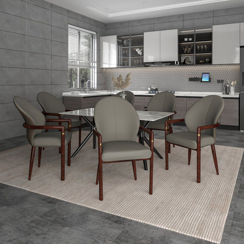 Opaline Dining Chair in Velvet or Leather Upholstery with Rubberwood Frame with Gold Accents