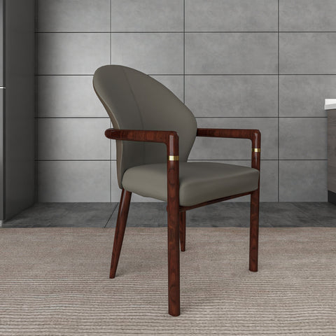 Opaline Dining Chair in Velvet or Leather Upholstery with Rubberwood Frame with Gold Accents