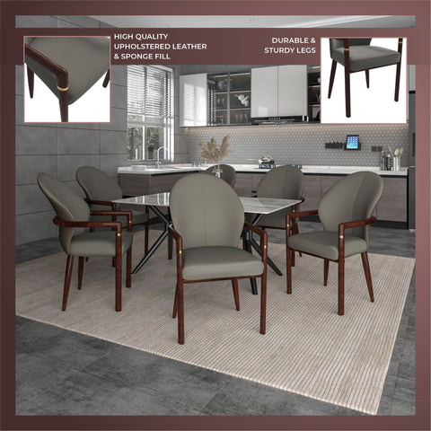 Opaline Dining Chair in Velvet or Leather Upholstery with Rubberwood Frame with Gold Accents