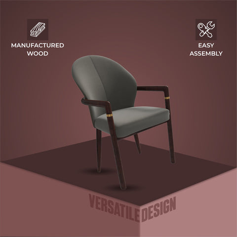 Opaline Dining Chair in Velvet or Leather Upholstery with Rubberwood Frame with Gold Accents