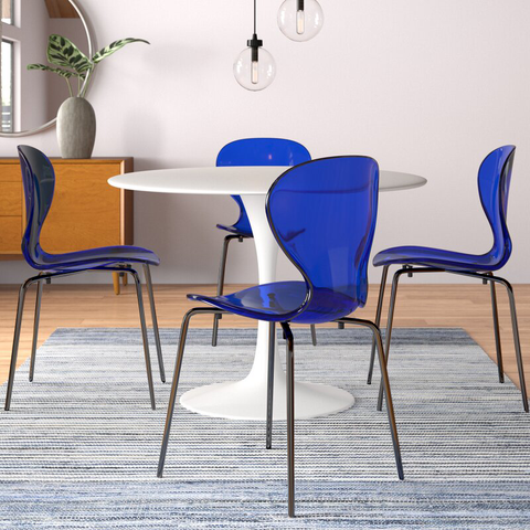 Oyster Modern Stackable Dining Side Chair with Chrome/White/Black Stainless Steel Legs