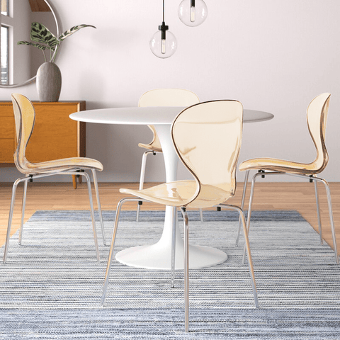 Oyster Modern Stackable Dining Side Chair with Chrome/White/Black Stainless Steel Legs