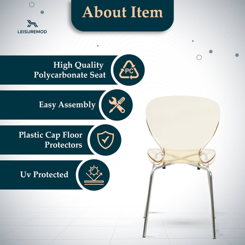 Oyster Modern Stackable Dining Side Chair with Chrome/White/Black Stainless Steel Legs
