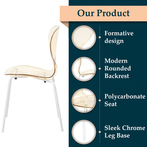Oyster Modern Transparent Side Chair in White Base Set of 4
