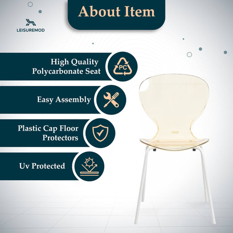 Oyster Modern Transparent Side Chair in White Base Set of 4