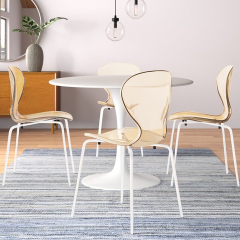 Oyster Modern Stackable Dining Side Chair with Chrome/White/Black Stainless Steel Legs